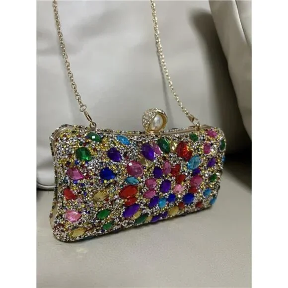 Vgift Crystal Box Clutch, Women Rhinestone Purse Handbag, Jeweled Evening Bags - Picture 6 of 8